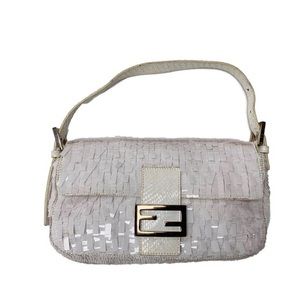 Fendi White Sequined Baguette Bag